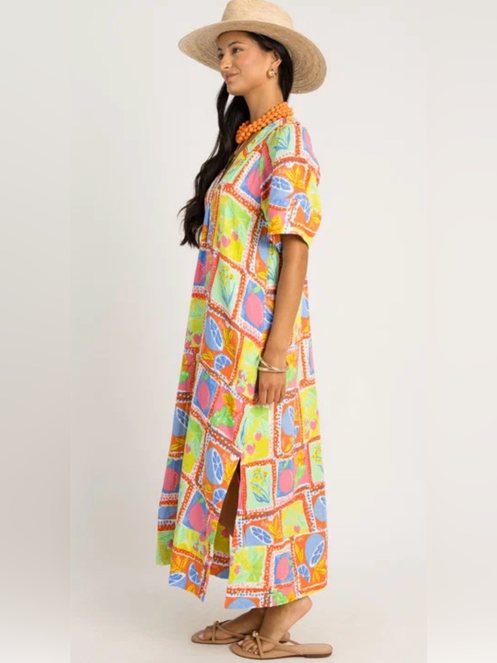 Karlie Fruit Print Gauze Maxi Dress Size Small Cotton Lined Pockets Boho - Picture 4 of 9
